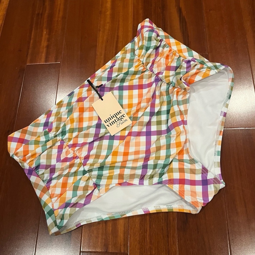 New NWT Unique Vintage Swim Bikini Bottom High-Waist Plaid Retro Plus Size 3X 20
